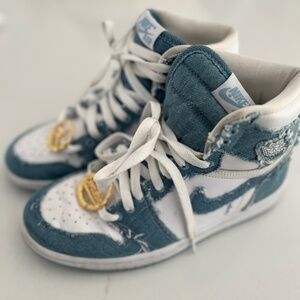 Nike Air Jordan 1 High OG Sneakers Denim Leather US 7 Athletic Casual Shoes